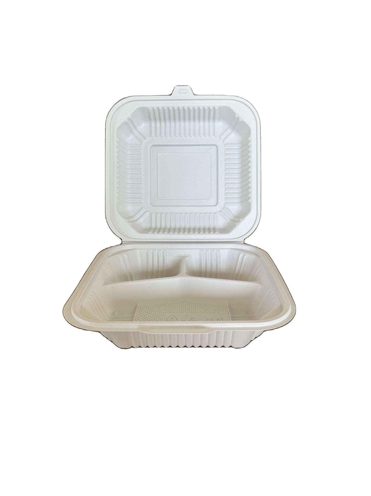 8"x8" 3-Comp White Hinged Slit-Lock Container - 200ct