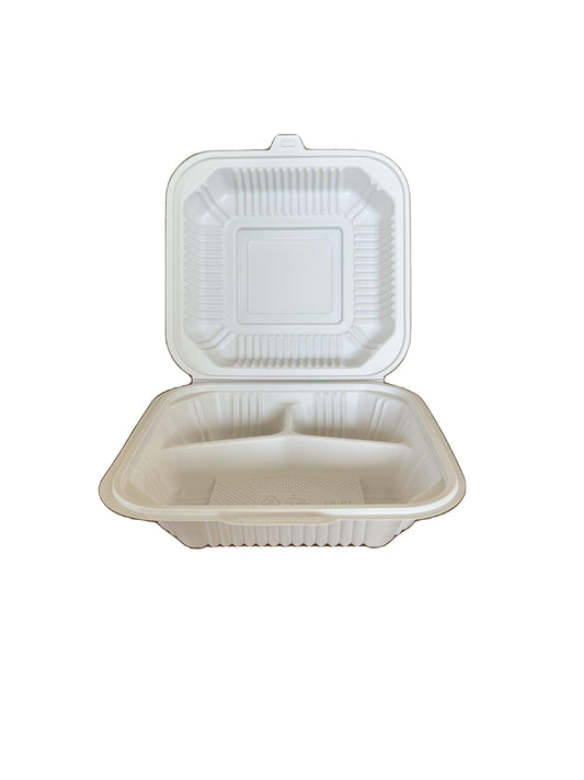 8"x8" 3-Comp White Hinged Slit-Lock Container - 200ct